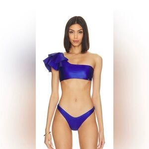 Revolve One-Shoulder Ruffle Bikini Set in Royal Blue-Boamar BNWT